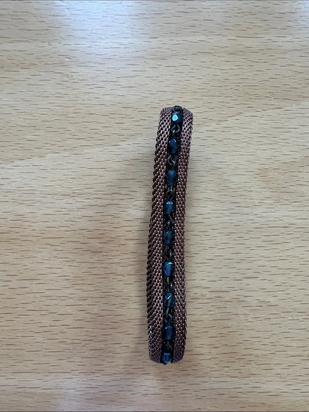 Brown Mesh Bracelet with Black Beaded Accent | Minimalist Boho